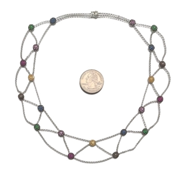 18k Gold Sapphire Diamond Tsavorite Ruby Necklace - Picture 5 of 12